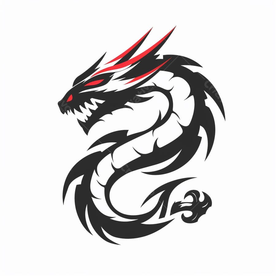Dragão estilizado preto e vermelho símbolo de força e poder gaming