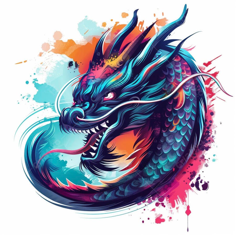 Dragão oriental colorido ilustração vibrante arte digital aquarela