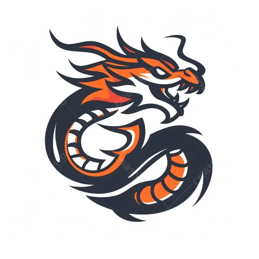 Dragão laranja preto mascote logo eSports estilo dinâmico feroz