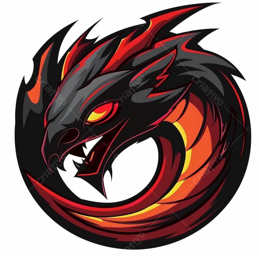 Dragão feroz em estilo e-sport com cores de fogo logo circular