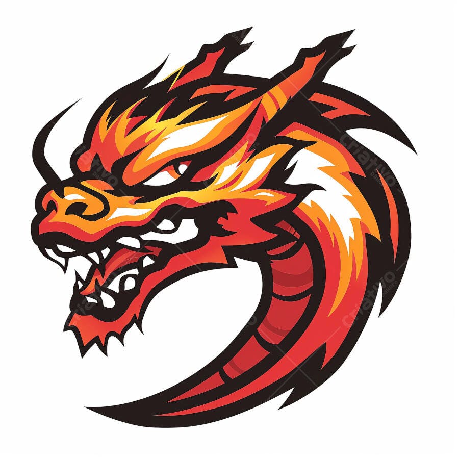 Dragão estilizado feroz cabeça vermelha e laranja mascote de e-sports