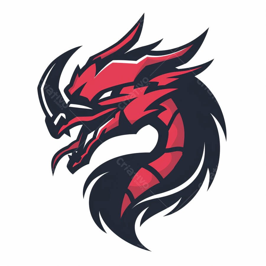 Dragão cabeça logo e-sport vermelho e preto ilustração de mascote feroz