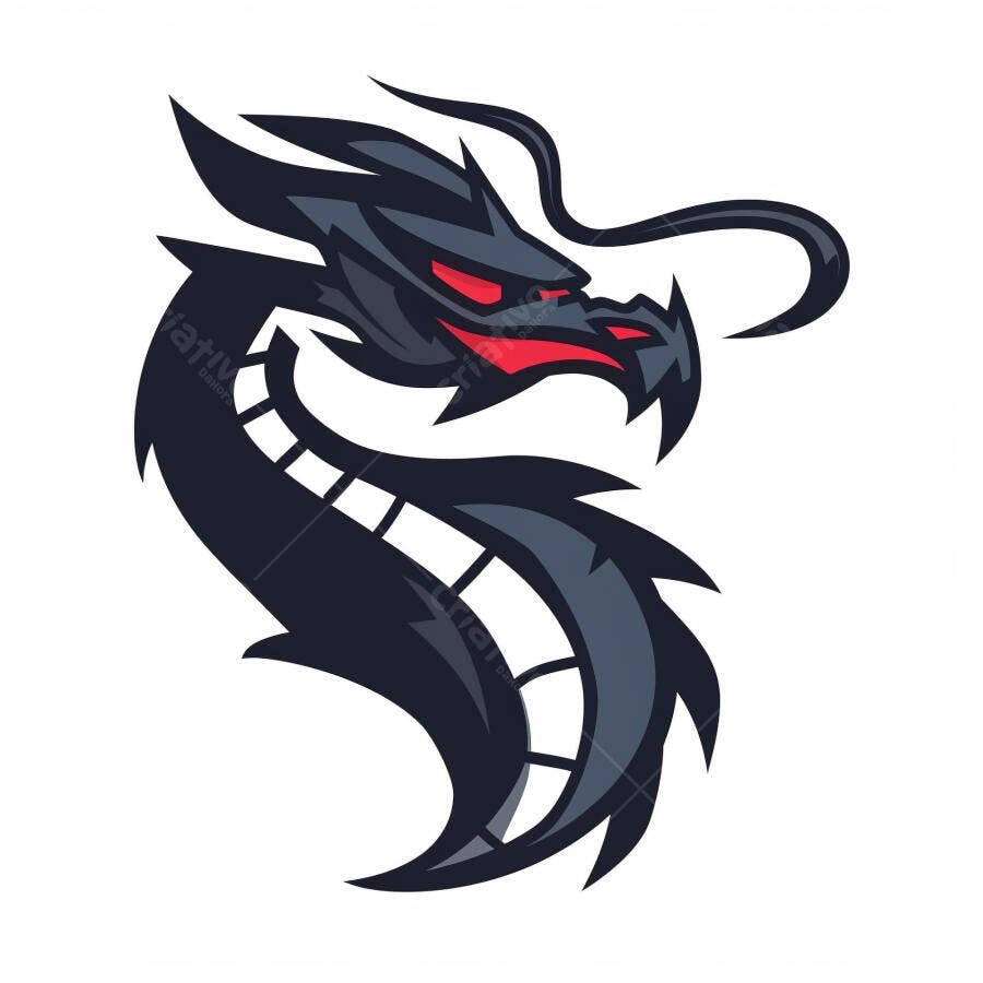 Dragão oriental feroz preto e vermelho ilustração mascote logo gamer