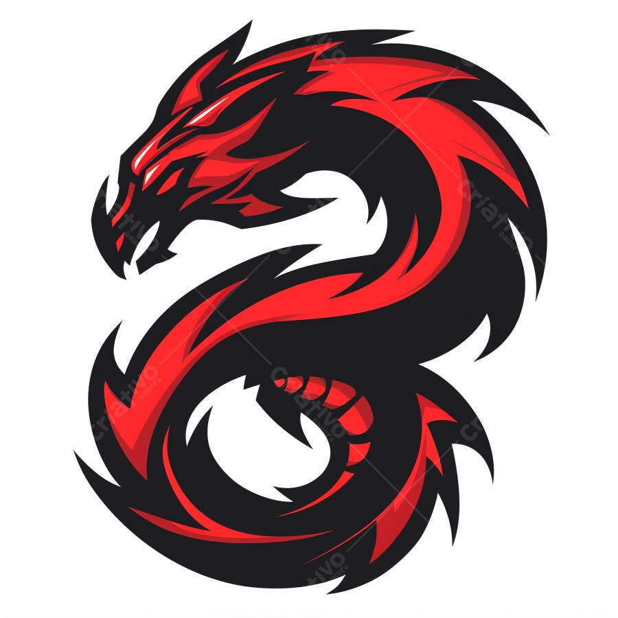 Dragão preto e vermelho estilizado para design de logo ou e-sports