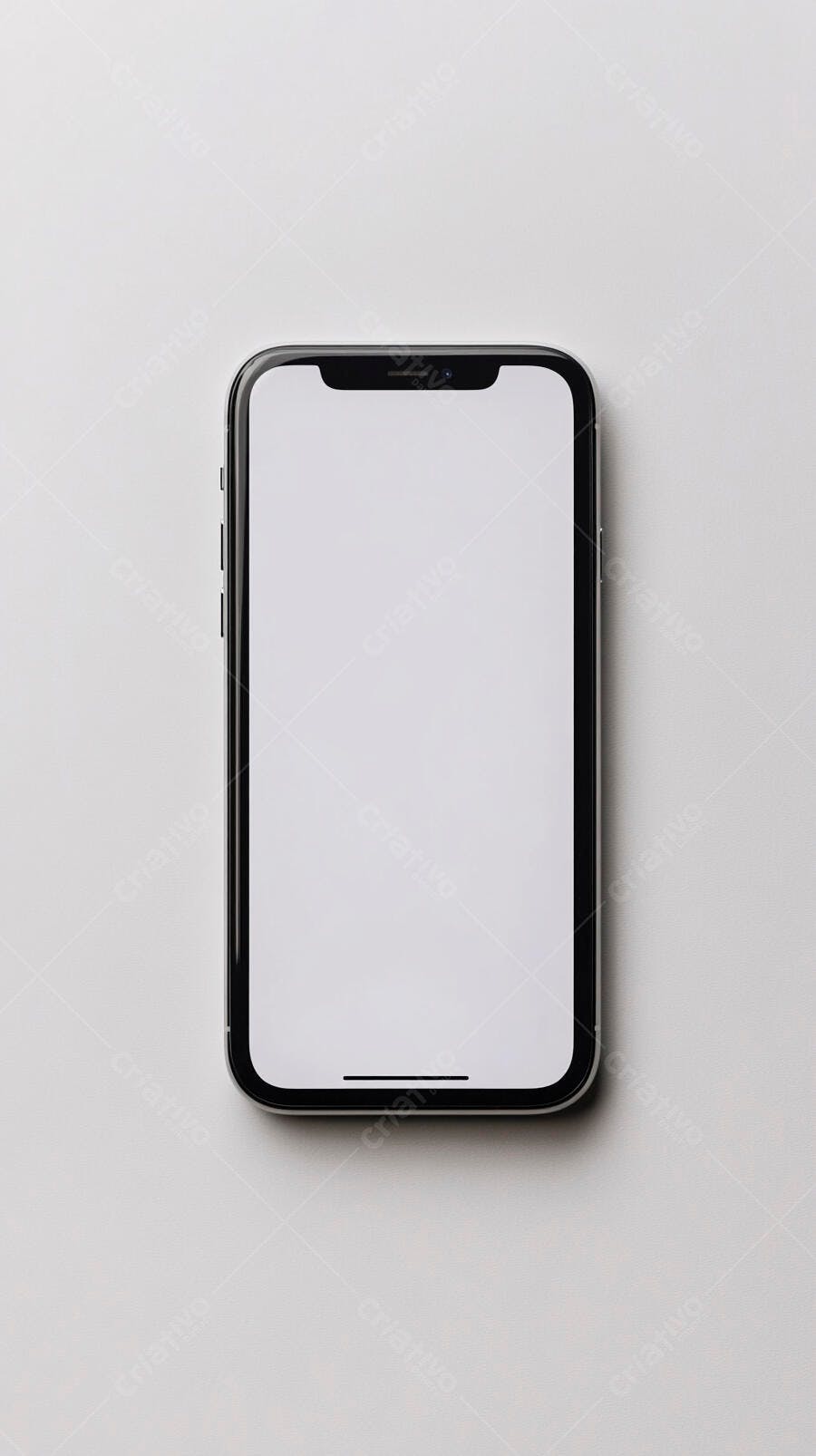 Smartphone moderno preto tela branca sobre fundo cinza claro