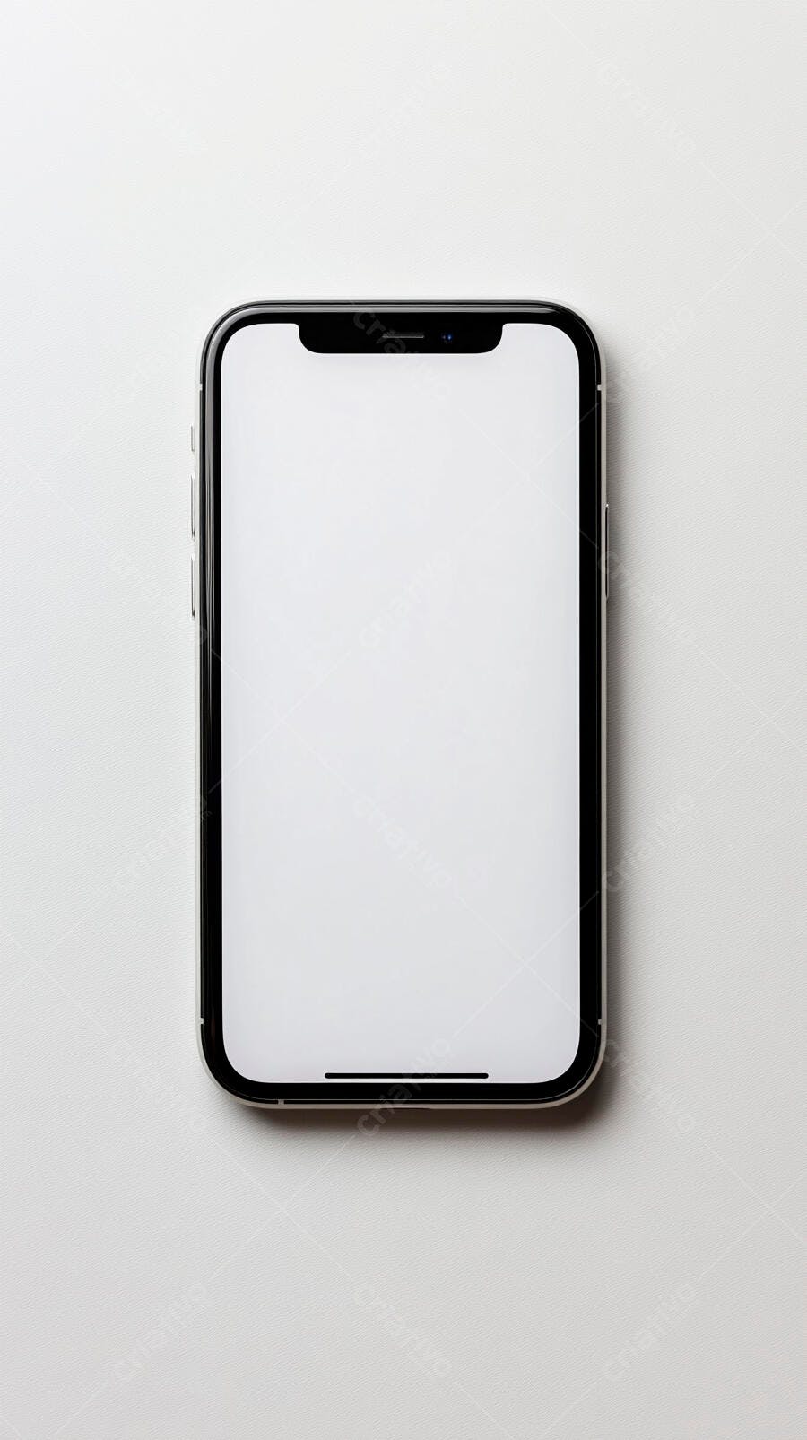 Celular moderno com tela branca isolado em fundo claro