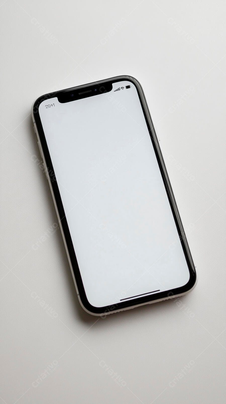 Smartphone preto com tela branca vazia em mockup limpo minimalista