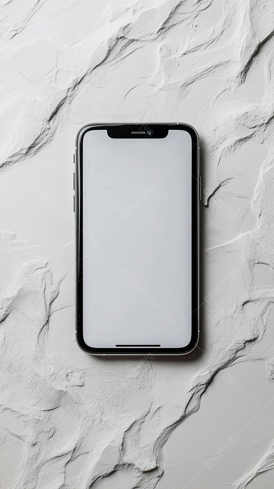 Smartphone moderno com tela branca em fundo texturizado minimalista