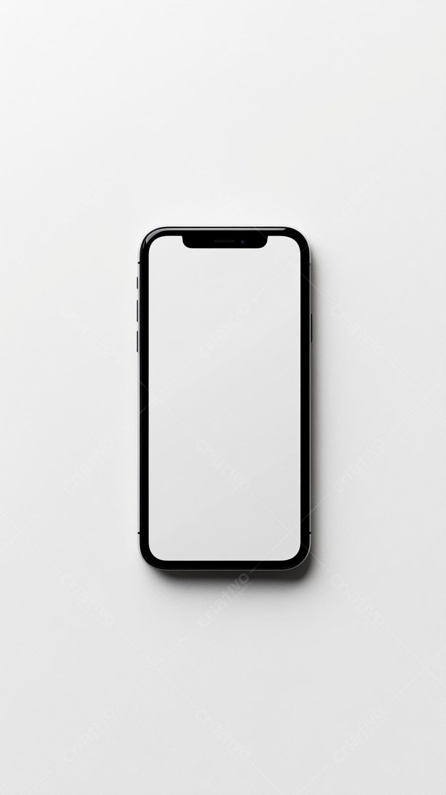 Smartphone preto com tela branca em fundo minimalista para mockup