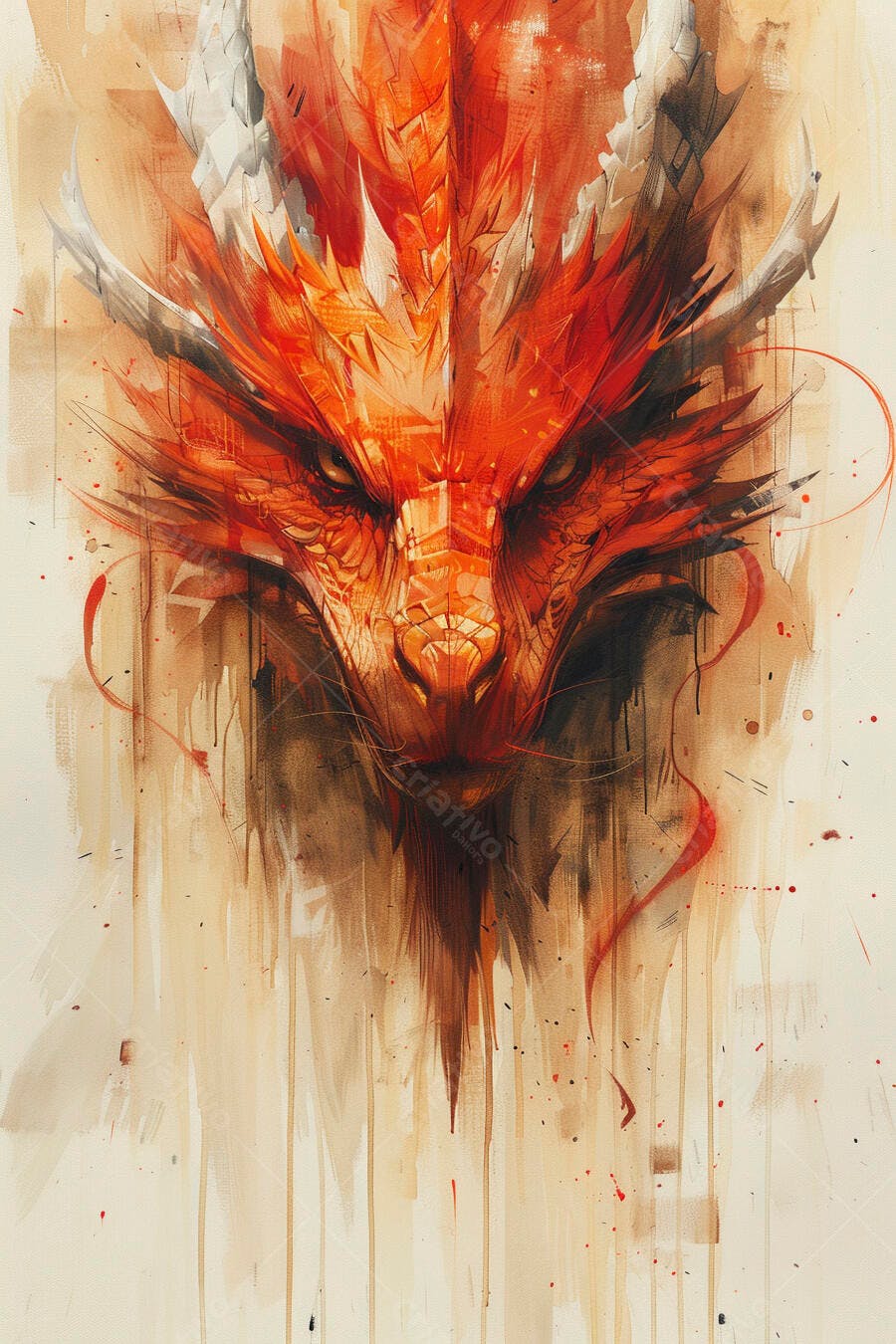 Cabeça de dragão laranja feroz estilo aquarela arte digital