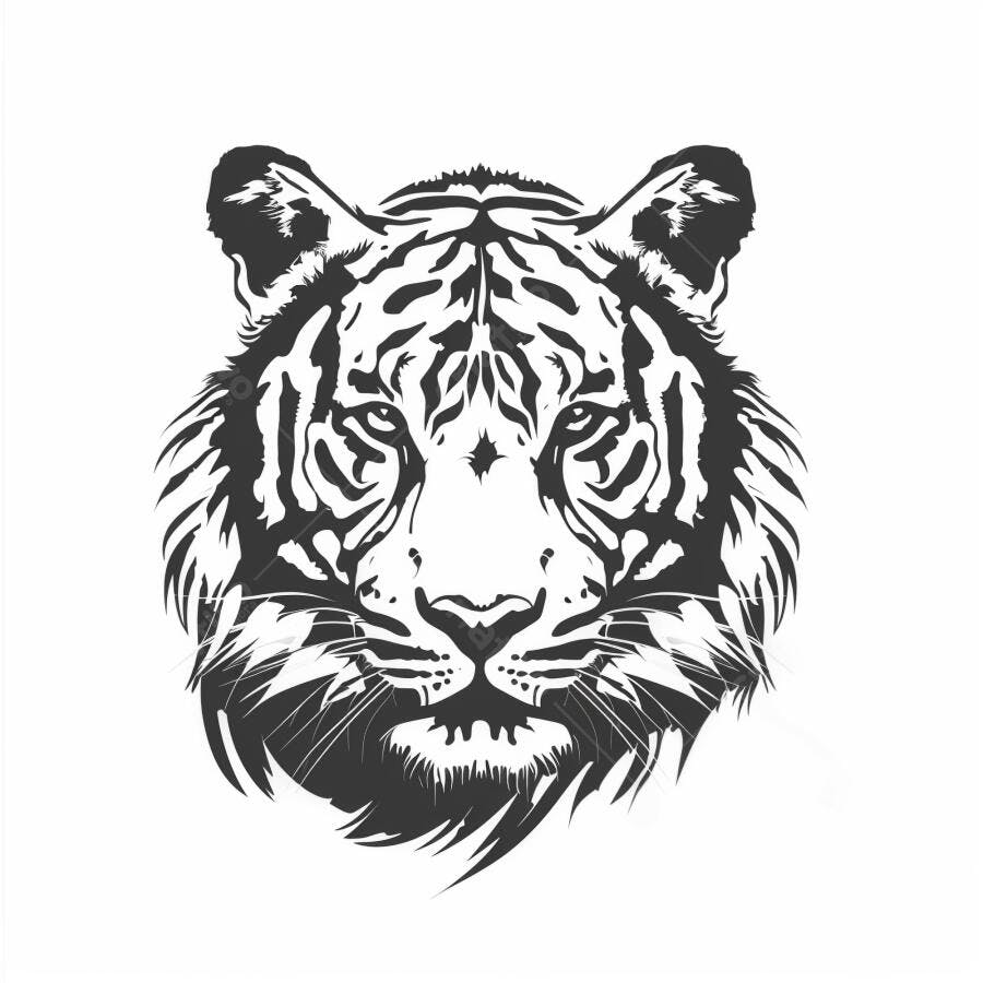 Cabeça de tigre ilustração preta e branca animal selvagem gráfico