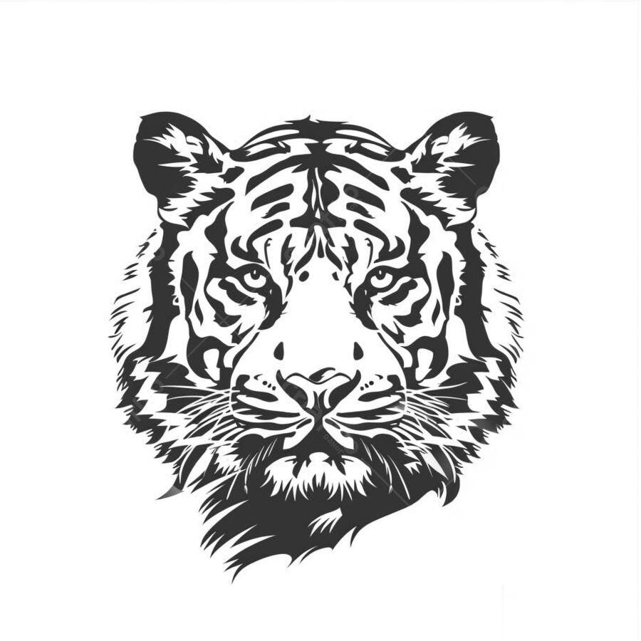 Tigre cabeça ilustração preto e branco em estilo minimalista arte gráfica