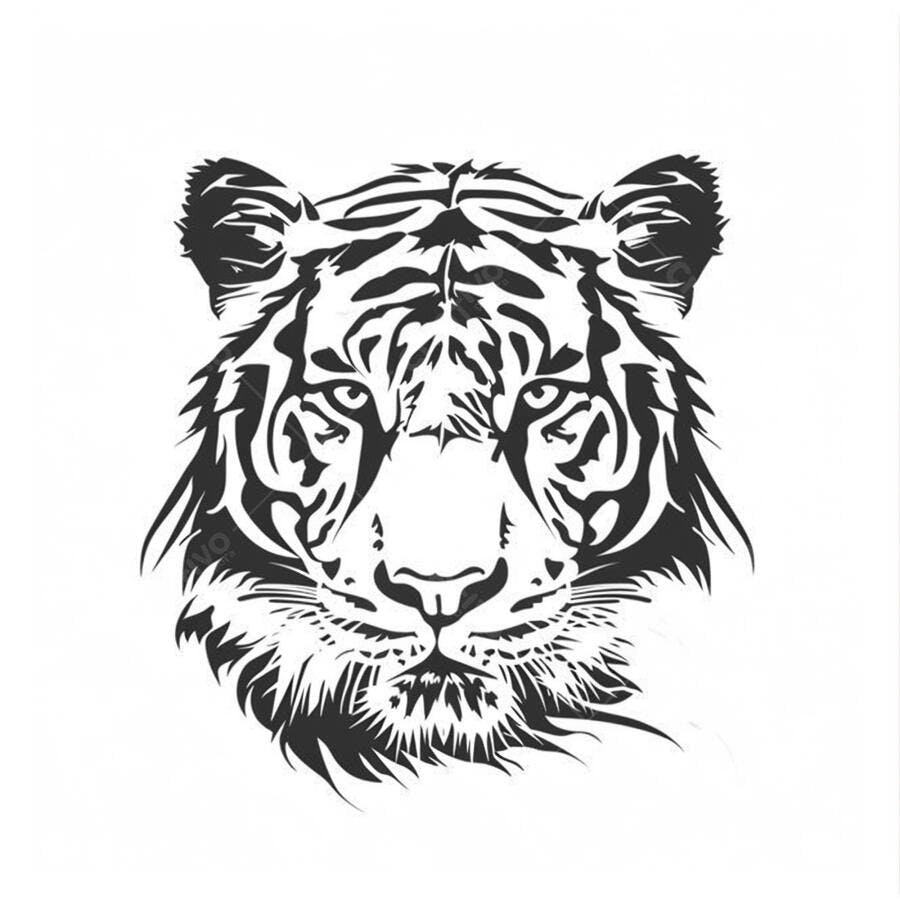 Tigre majestoso ilustração preto e branco arte digital estilo tatuagem