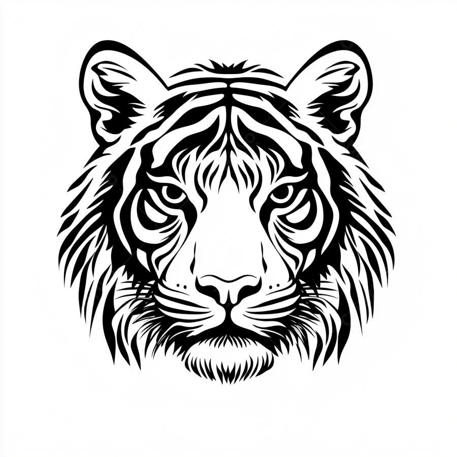 Tigre ilustração vetor preto e branco cabeça animal selvagem majestoso