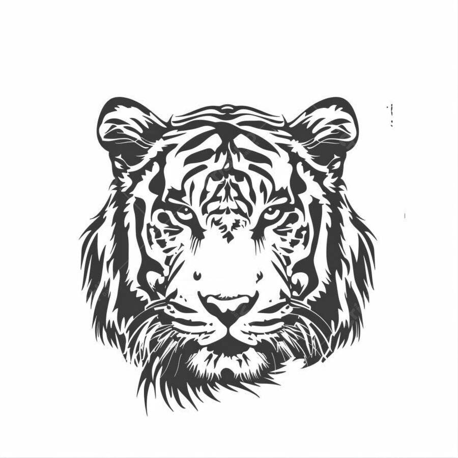 Tigre ilustração preto e branco olhar intenso em primeiro plano