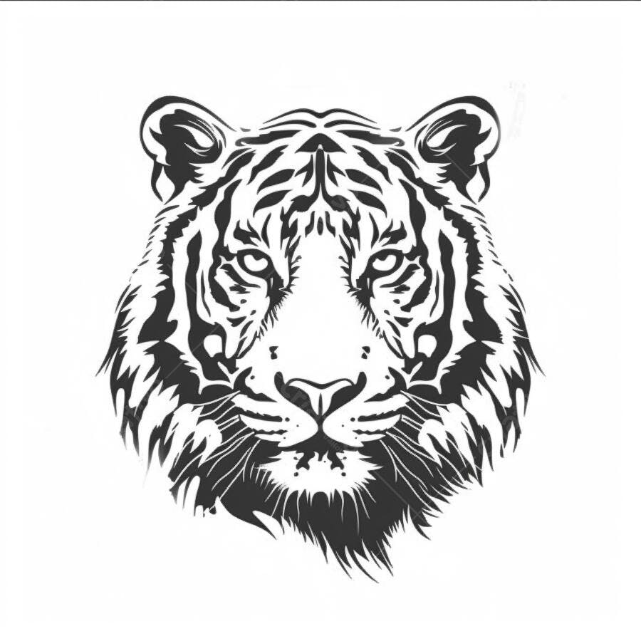 Tigre cabeça ilustração preto e branco arte minimalista