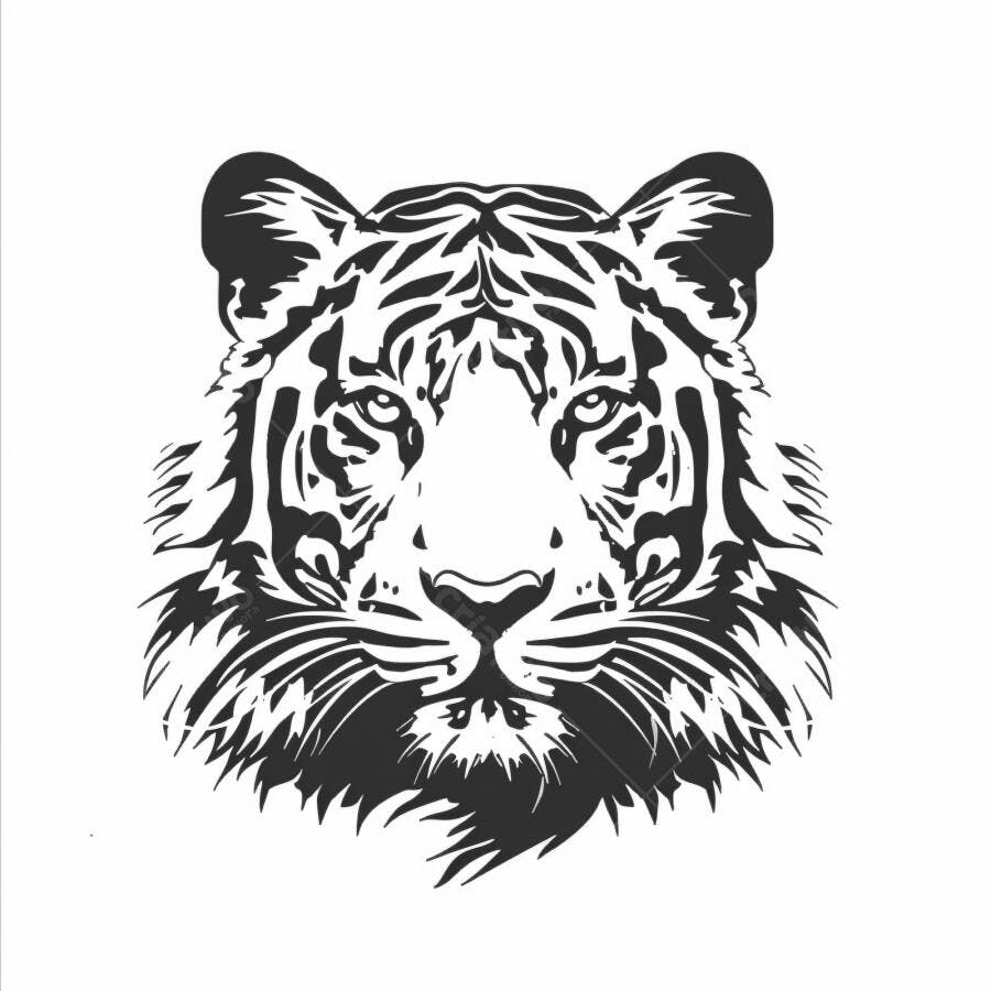 Cabeça de tigre ilustração preta e branca estilo gráfico
