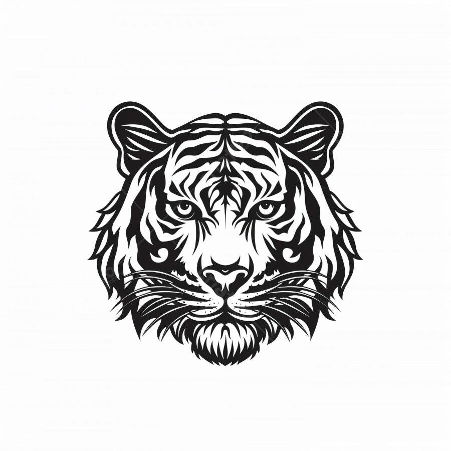 Tigre cabeça ilustrada em preto e branco estilo tribal isolado