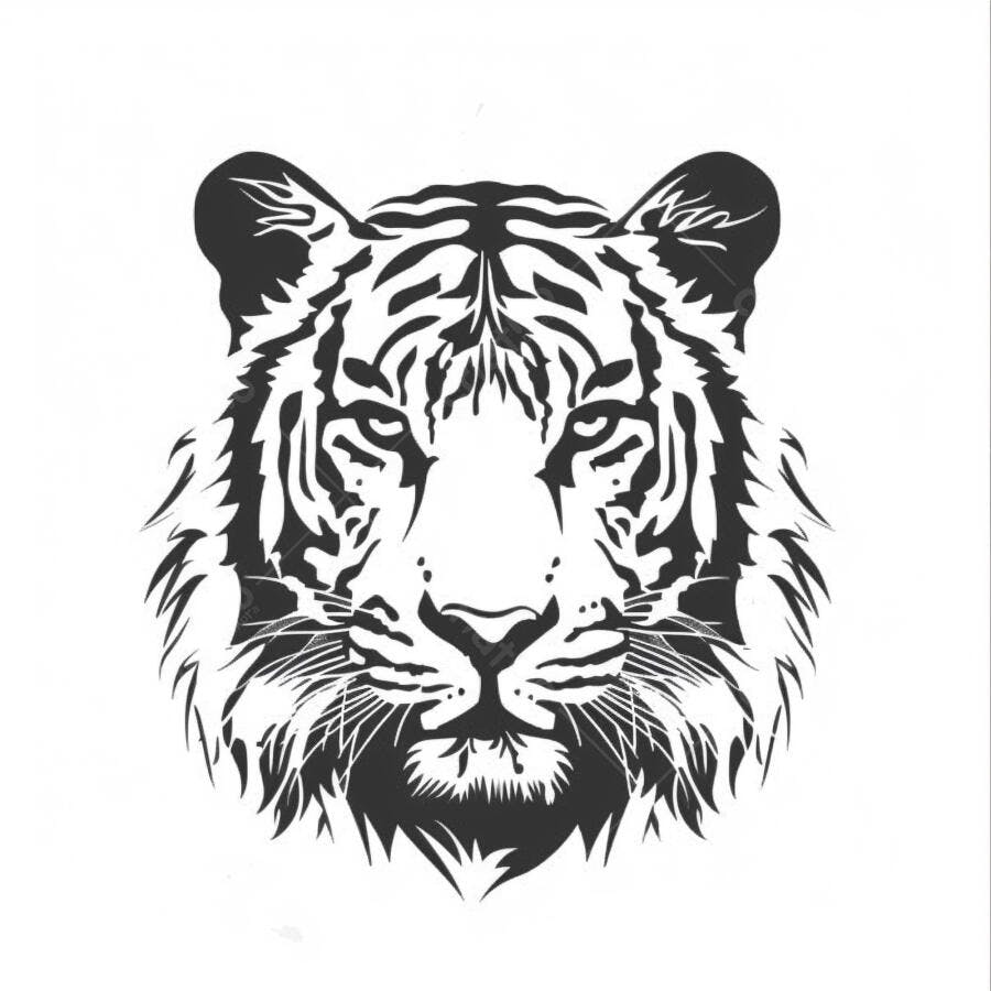 Cabeça de tigre estilizada em preto e branco ilustração artística