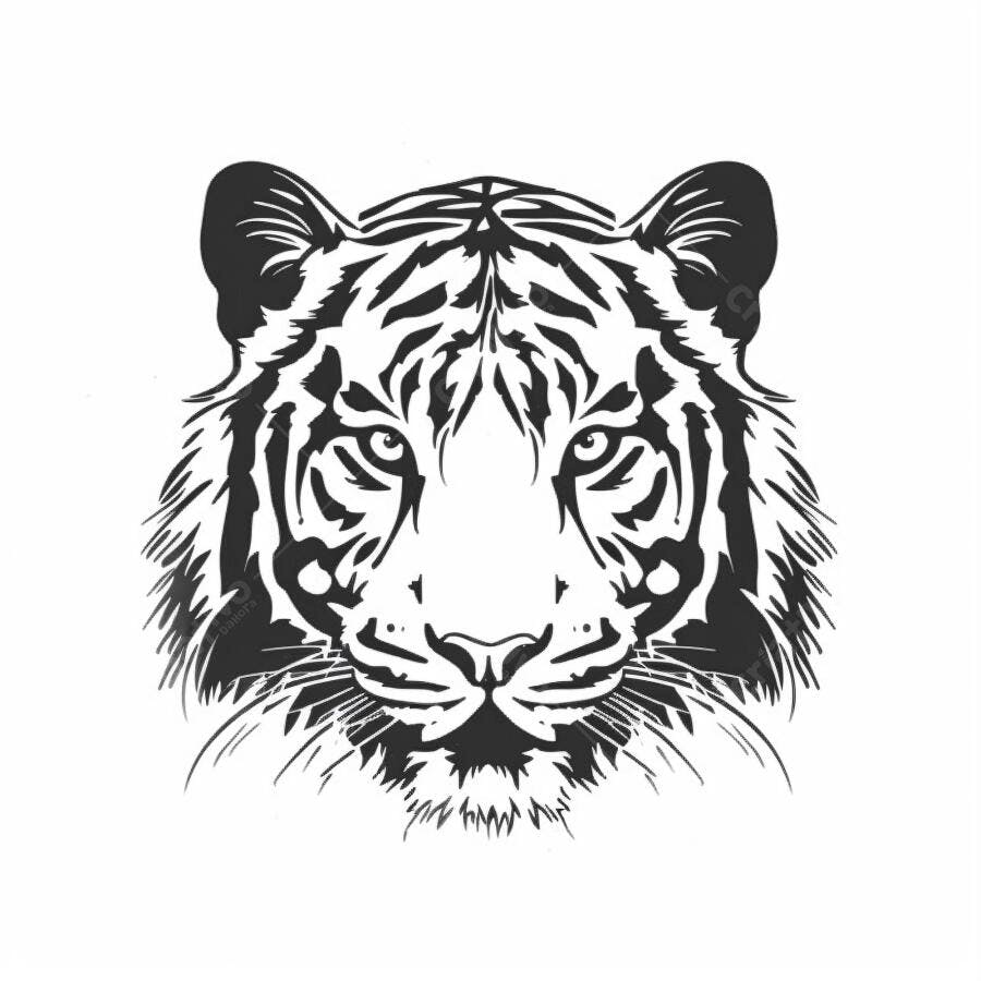 Tigre rosto preto e branco ilustração vetorial minimalista