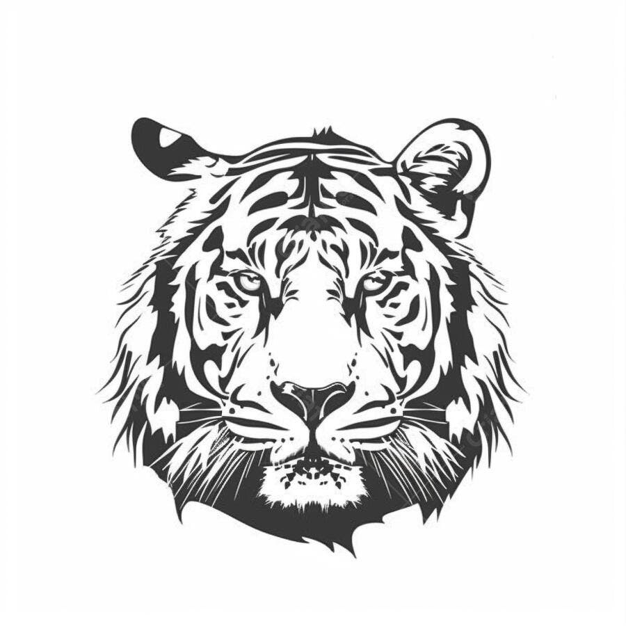Cabeça de tigre ilustração vetorial em preto e branco com listras detalhadas