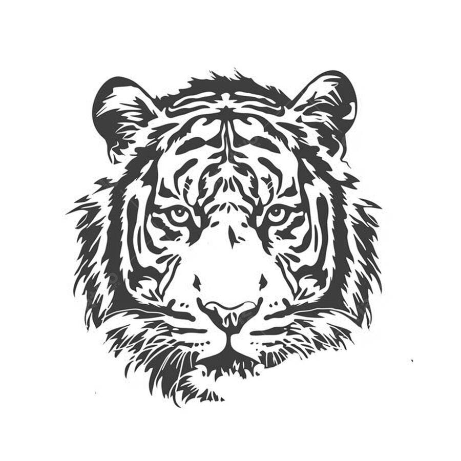 Tigre ilustração gráfica preto e branco de cabeça inteira