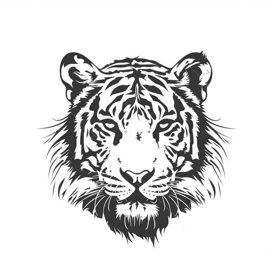Tigre cabeça ilustração preto e branco arte vetorial