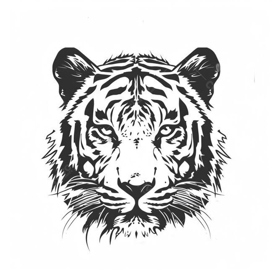 Tigre majestoso ilustração preto e branco rosto frontal arte digital forte