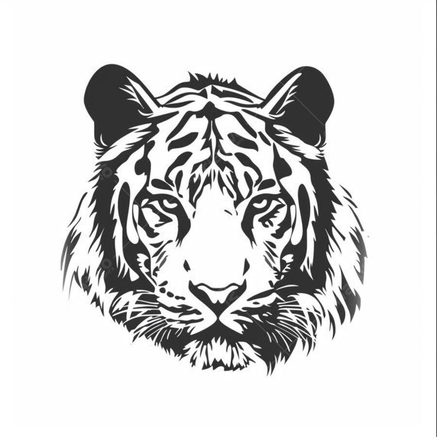 Cabeça de tigre ilustração preta e branca com listras detalhadas