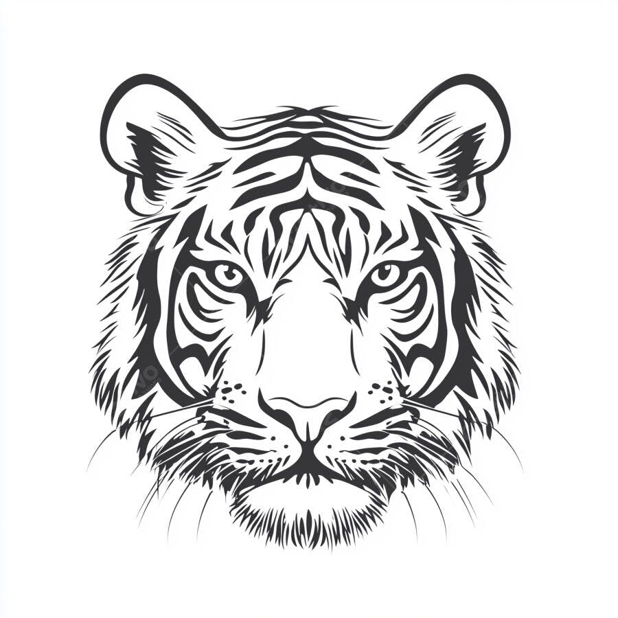Tigre ilustração preto e branco rosto frontal estilizado