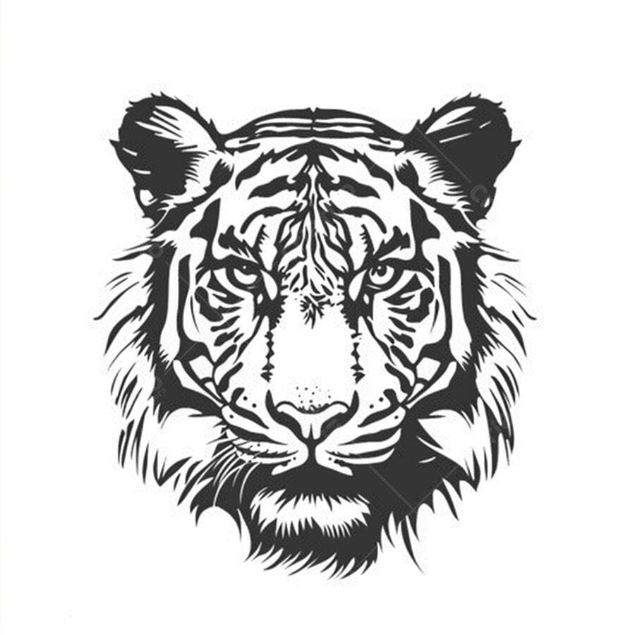 Cabeça de tigre estilizada em preto e branco ilustração artística detalhada