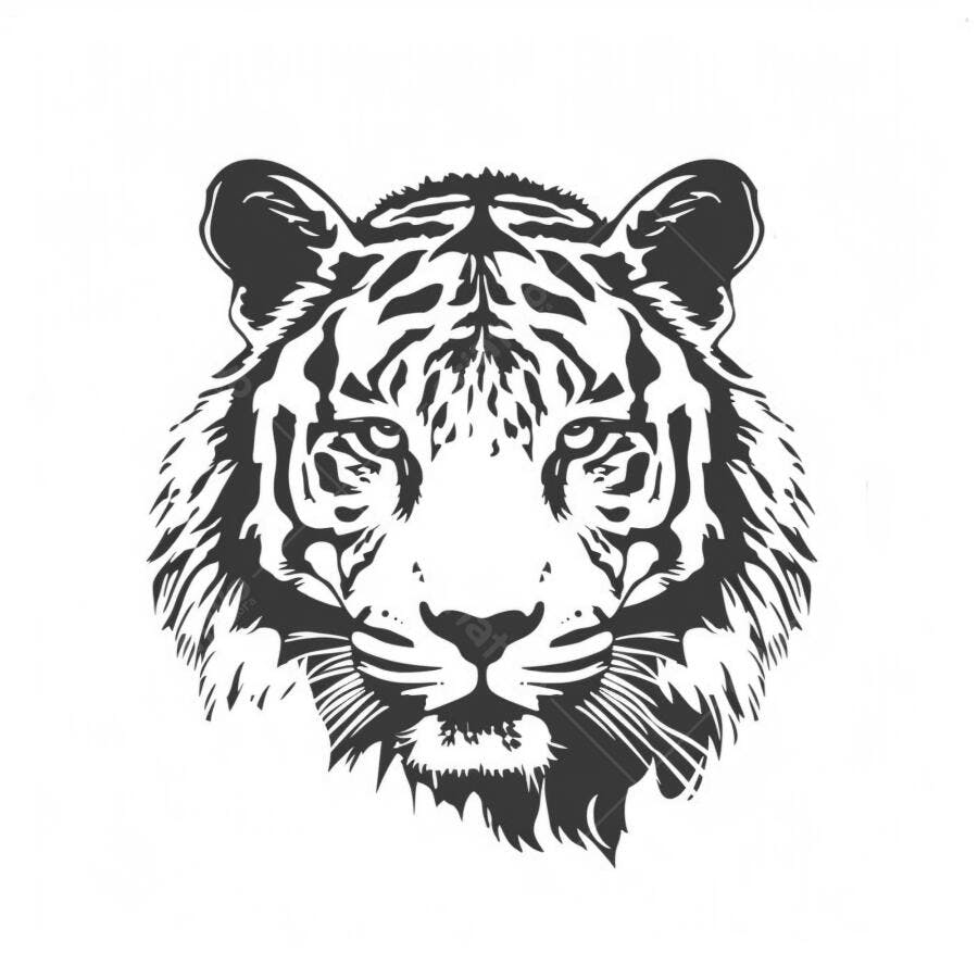 Tigre ilustração da cabeça em preto e branco com listras detalhadas