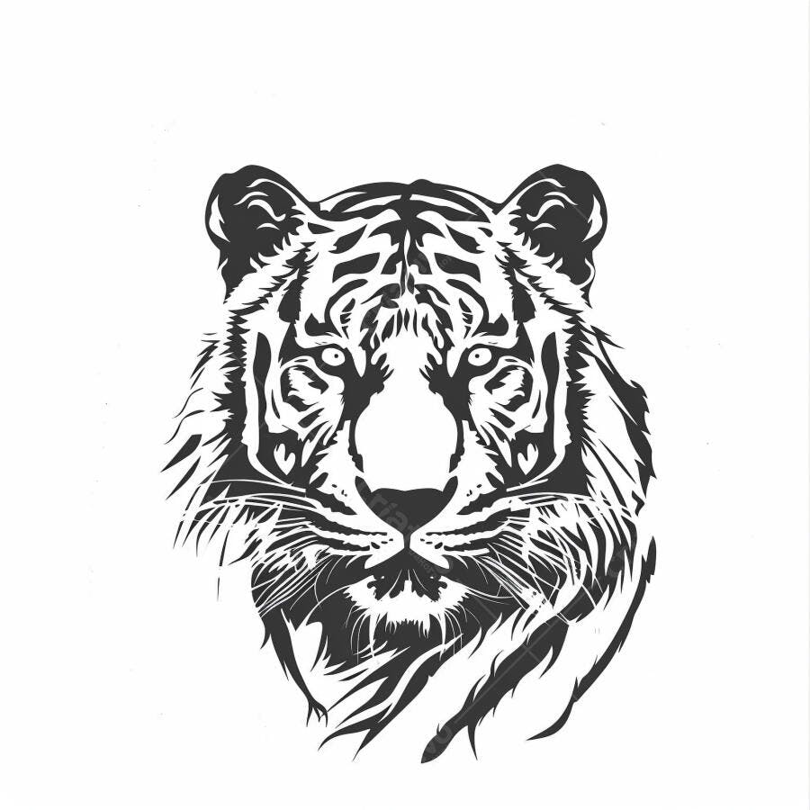 Tigre cabeça ilustrada em preto e branco olhar intenso