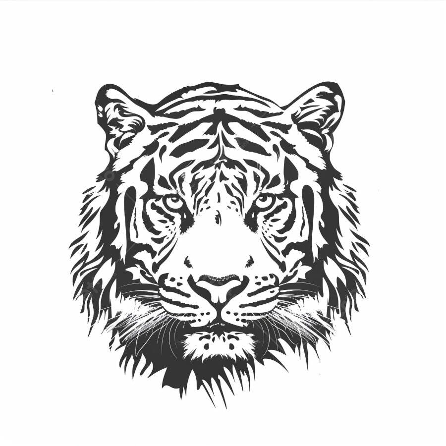 Tigre cabeça ilustração preto e branco estilo gráfico
