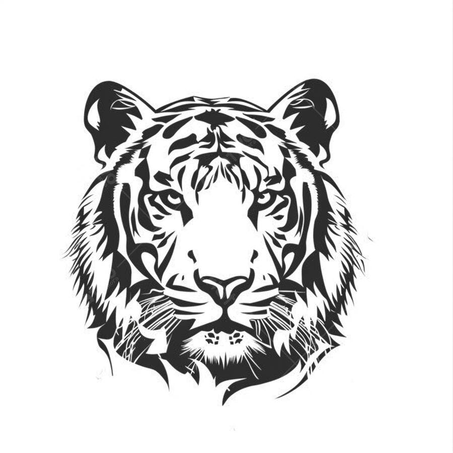 Tigre ilustração digital em preto e branco com olhar intenso
