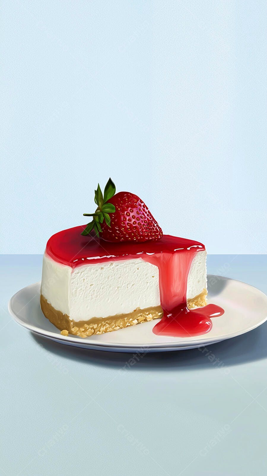 Cheesecake cremoso com calda de morango e fruta fresca