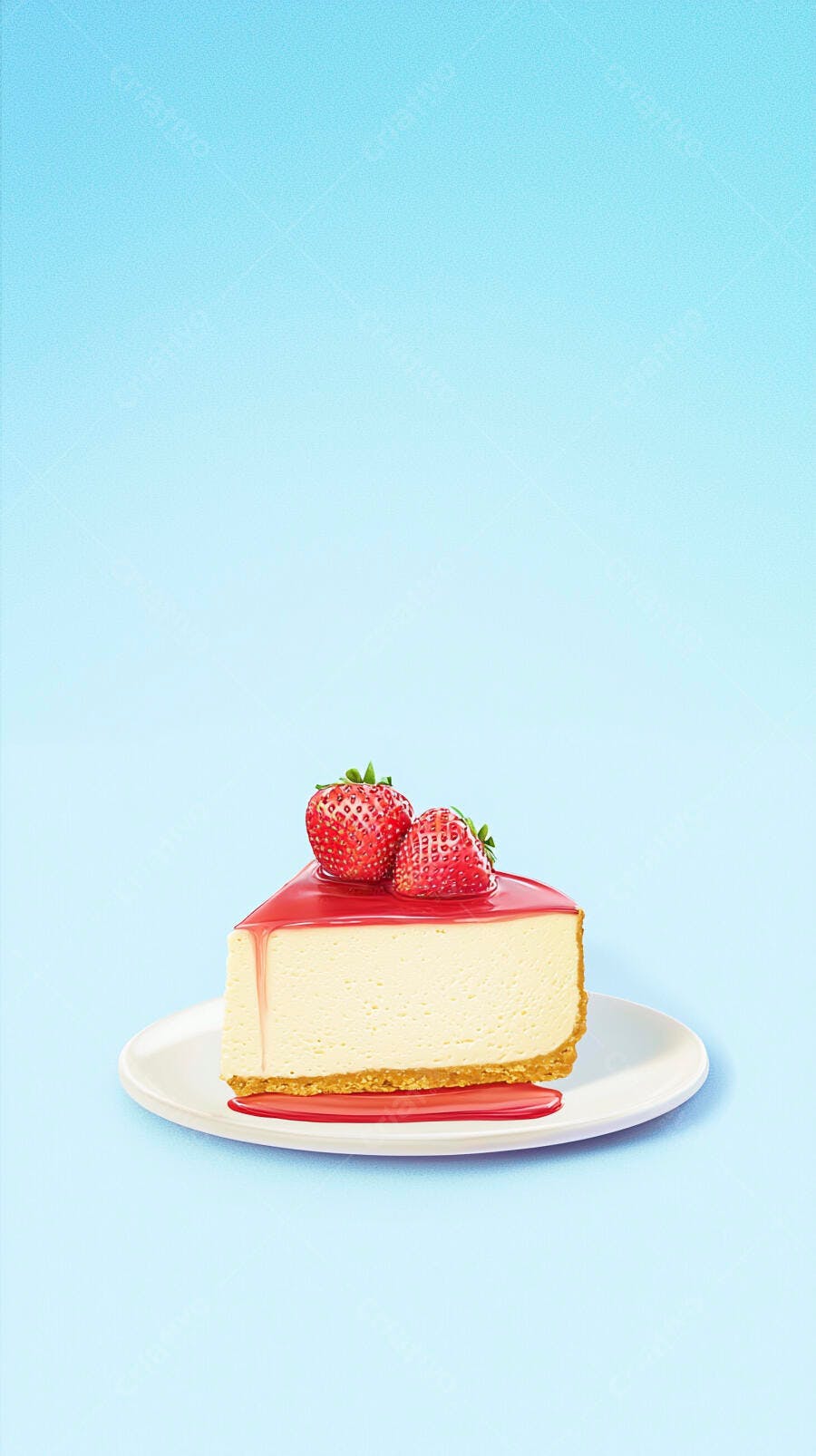 Torta de queijo com calda de morango e frutas frescas em prato branco