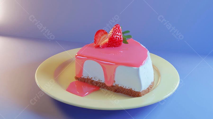 Bolo de queijo com cobertura rosa morango e morangos frescos