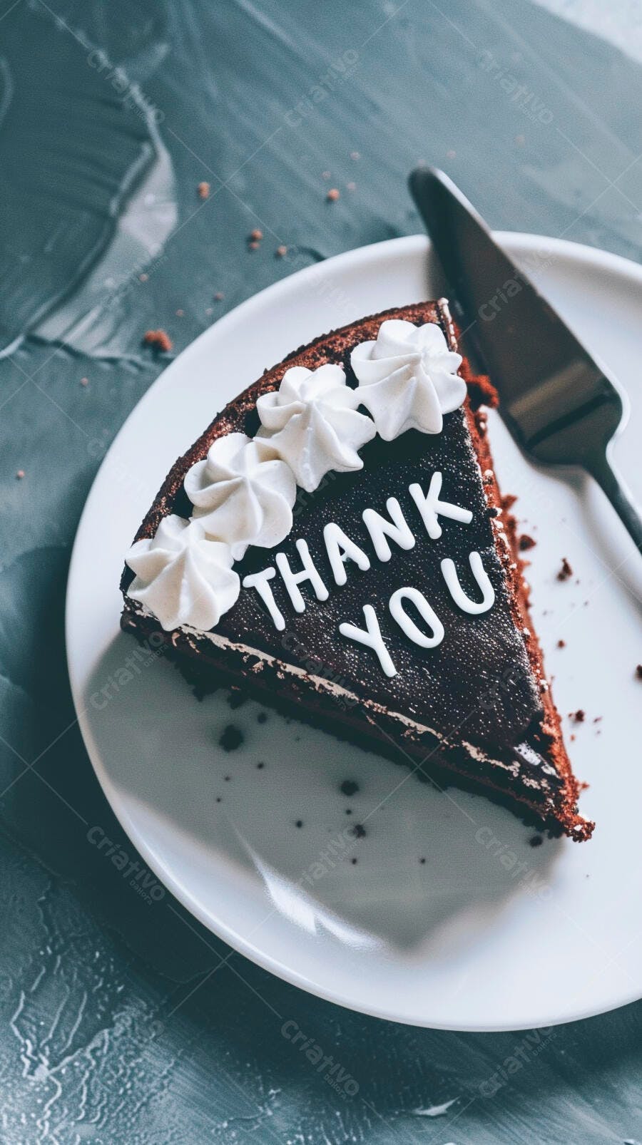 Bolo de chocolate "Thank You" com cobertura branca em prato
