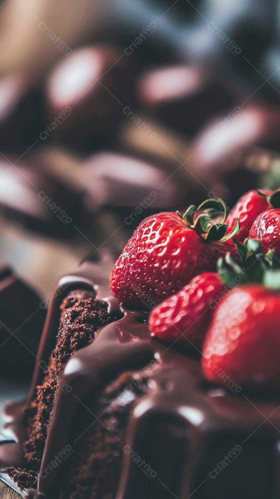 Bolo de chocolate com calda e morangos frescos sobremesa deliciosa