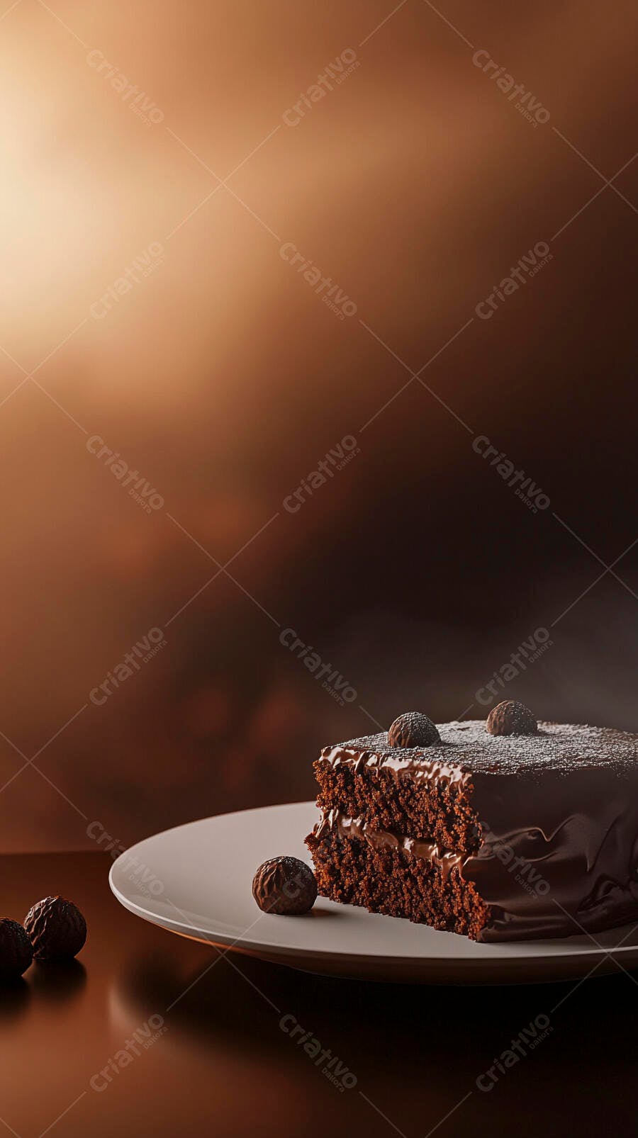 Bolo de chocolate recheado com trufas em prato branco
