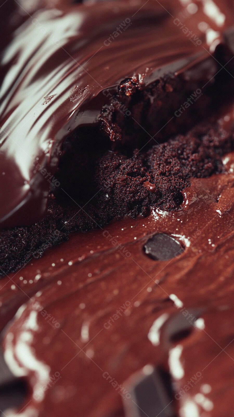 Brownie de chocolate com calda cremosa e pedaços de cacau