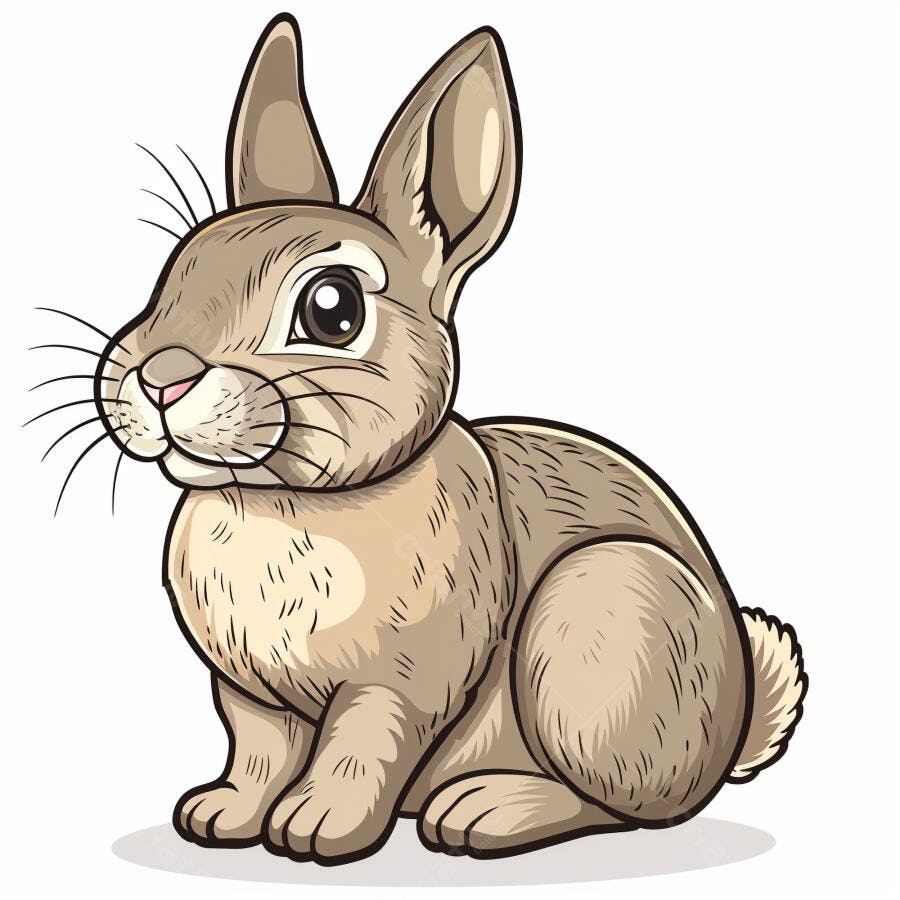 Coelho fofo ilustração cartoon marrom cinza em fundo branco simples