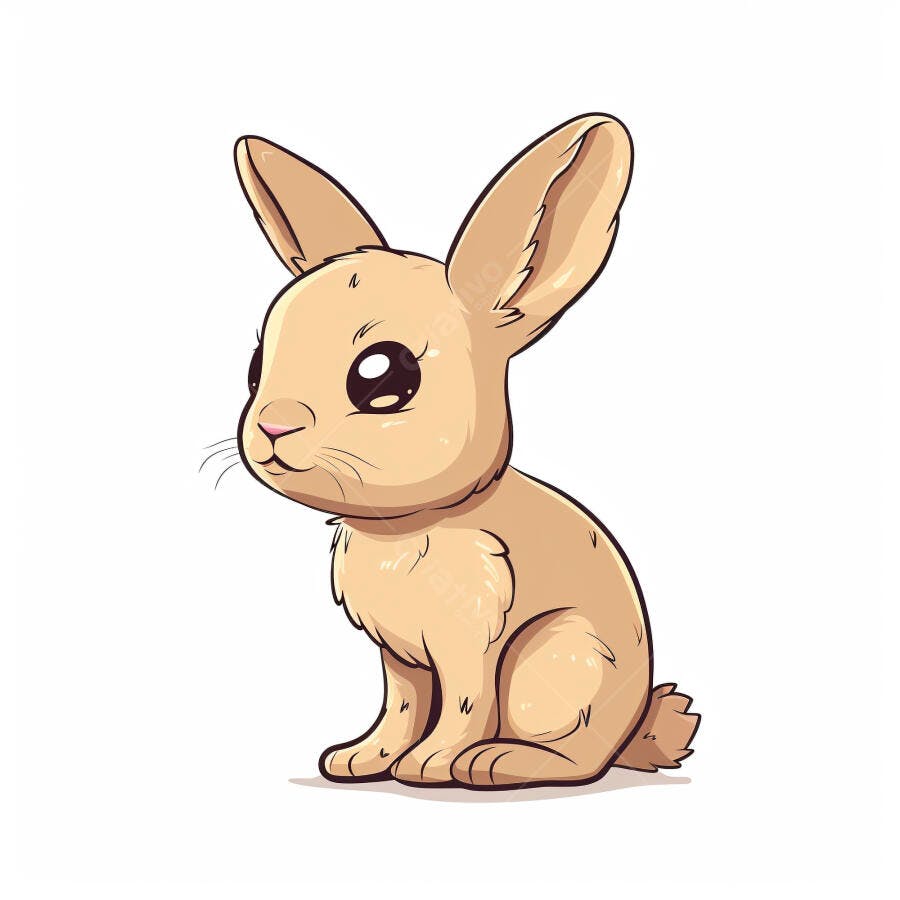 Coelho bebê fofo de desenho animado marrom claro fundo branco