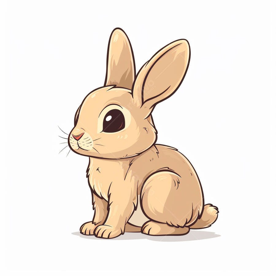 Coelhinho fofo de desenho animado marrom claro sentado em fundo branco