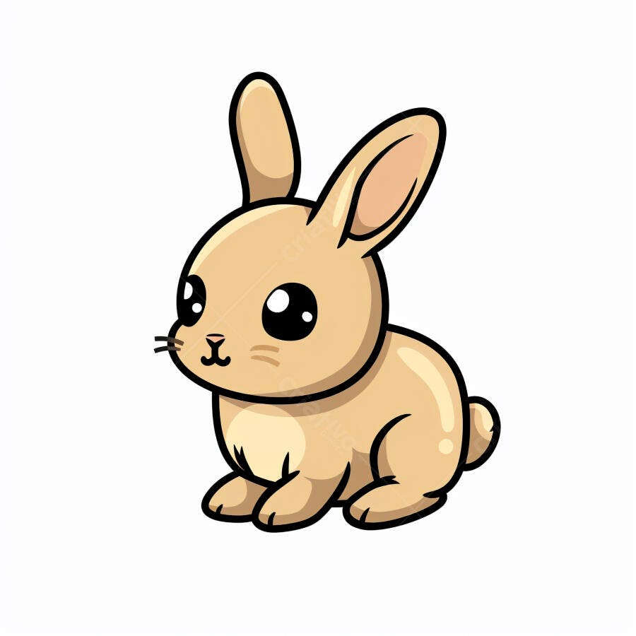 Coelho fofo de desenho animado marrom claro olhando para frente isolado