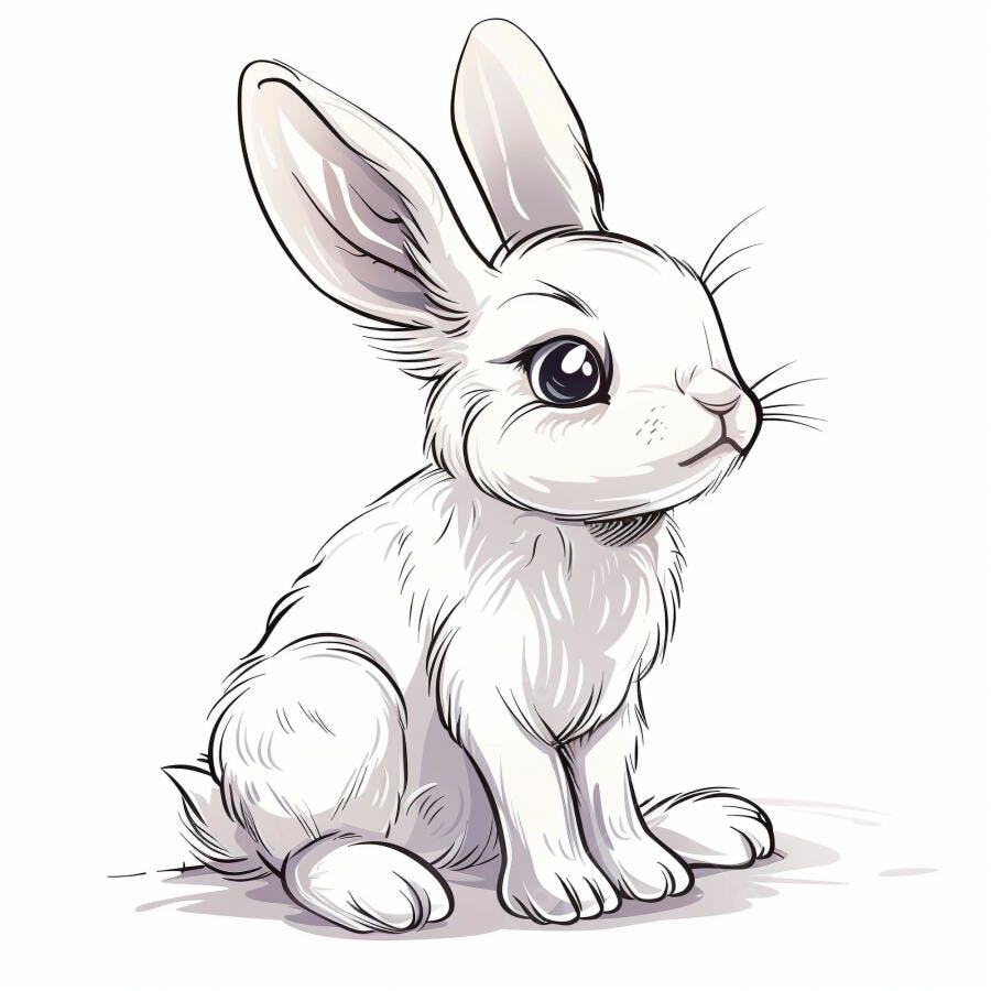 Coelho branco fofo ilustração com olhos grandes orelhas longas e detalhes cinza