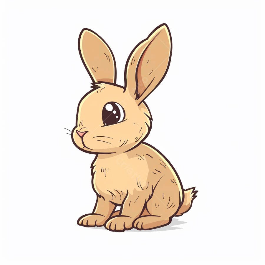 Coelho fofo de desenho animado marrom claro sentado em fundo branco