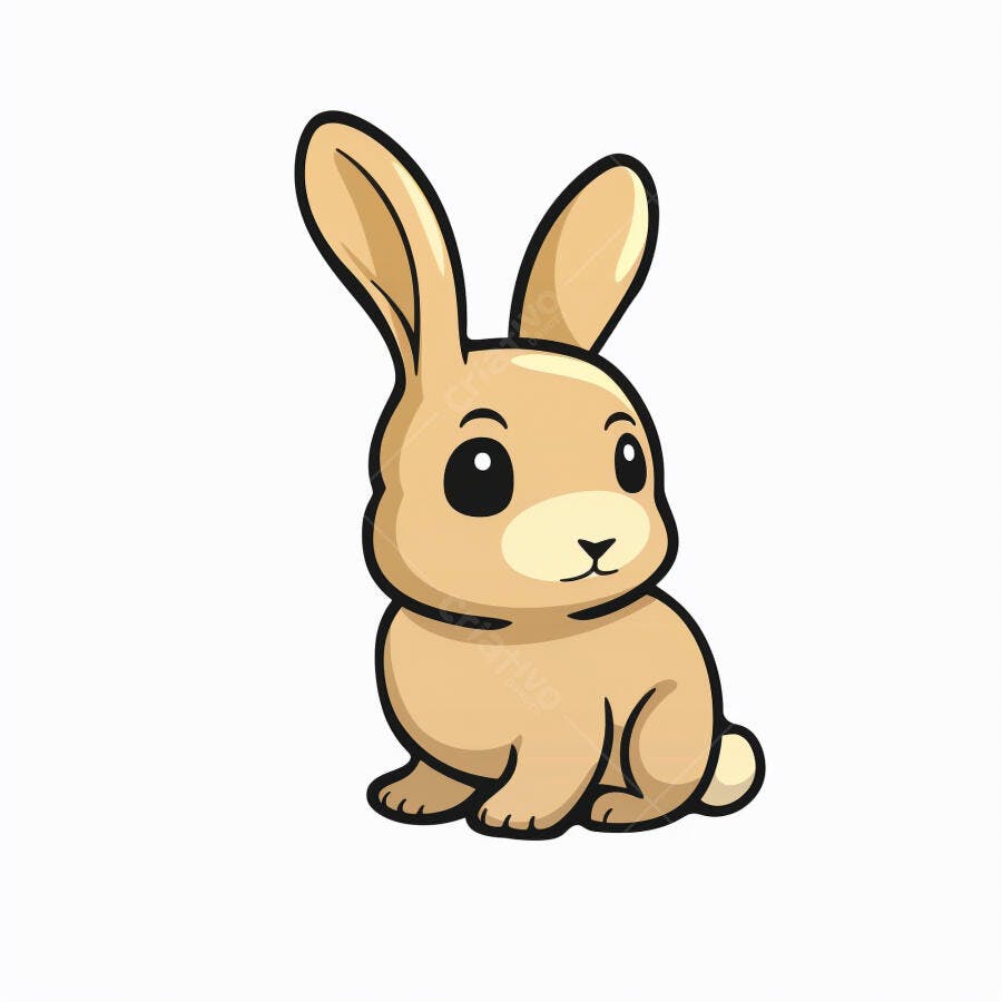 Coelho marrom claro desenho animado fofo sentado olhando a frente