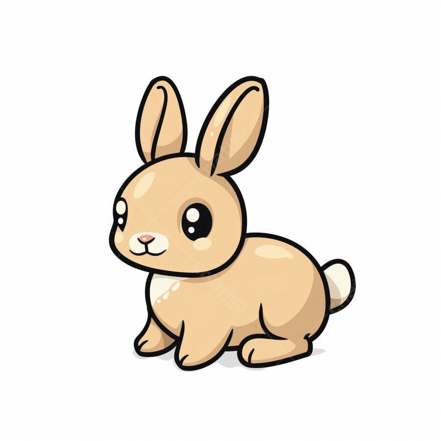 Coelho de desenho animado fofo marrom claro com olhos grandes sentado isolado